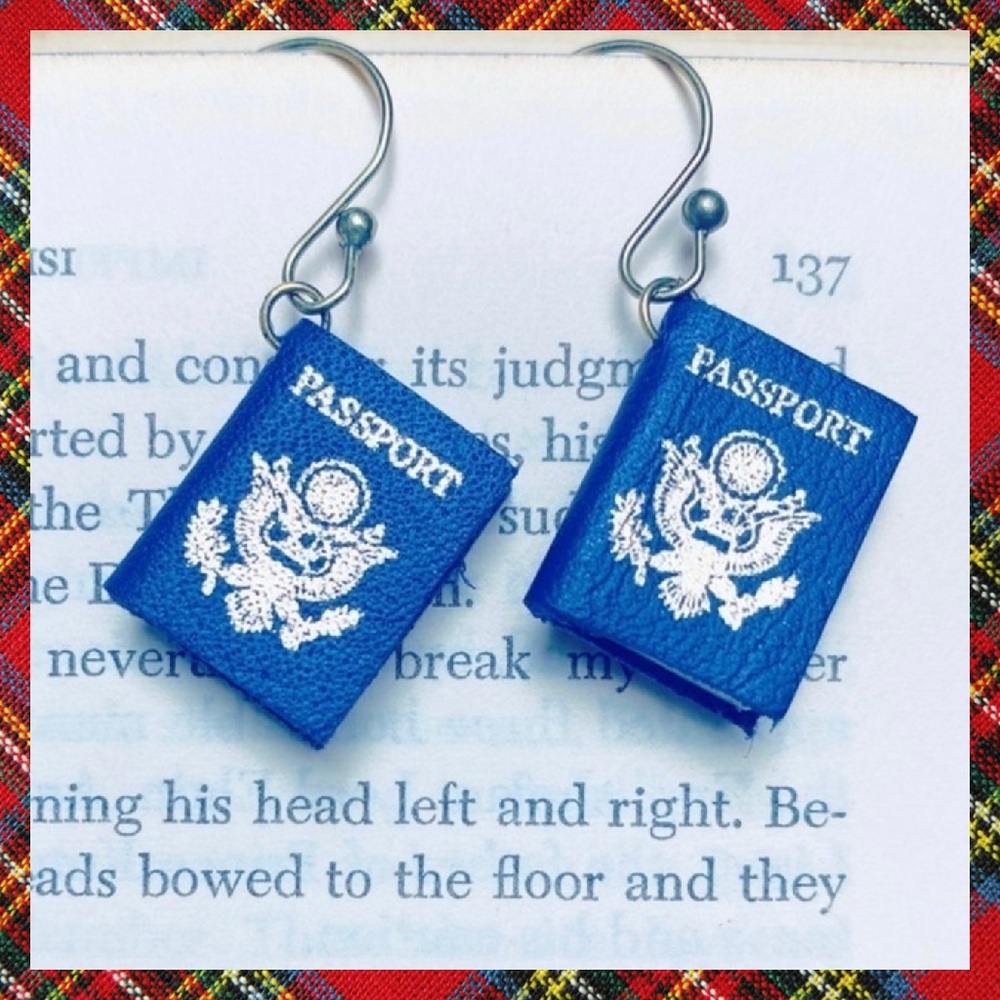 Handmade Leather passport earrings with brass‎ NWT